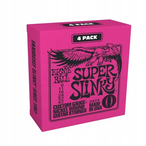 Ernie Ball Super Slinky 9–42 Strings — 4-Pack